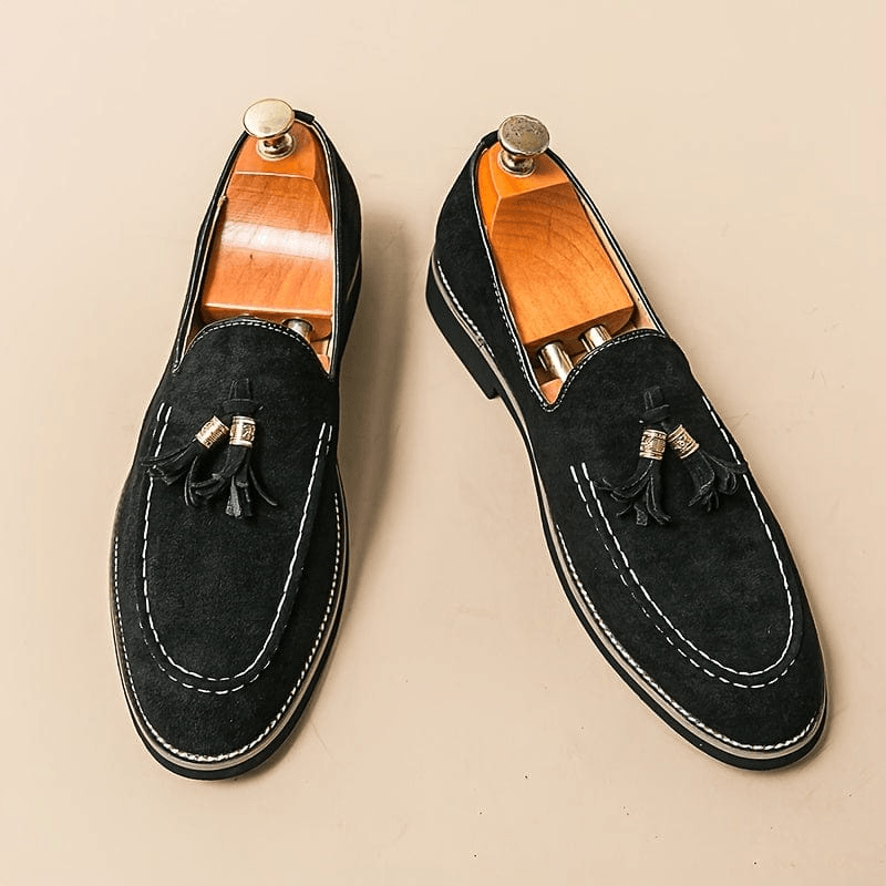 Bellagio Elegant Tasseled Suede Loafer Shoes Confort Orthopédique