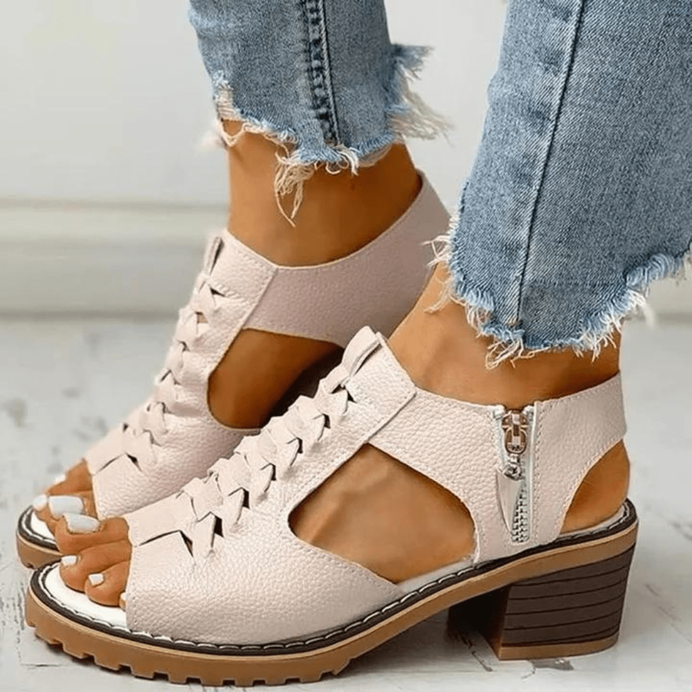 Anelo - Sandales d'été à tresses pour femmes - Beige / 42