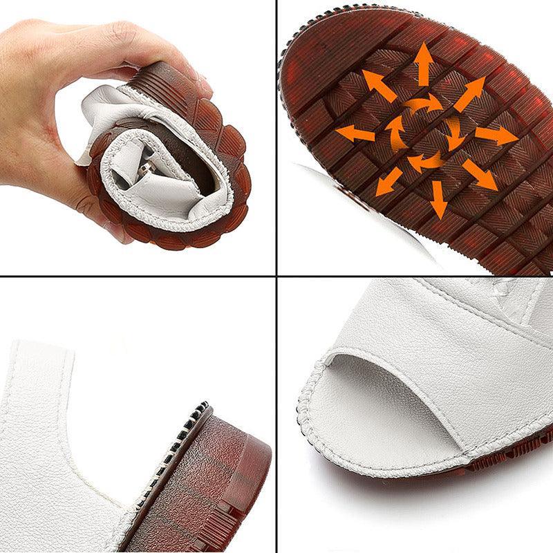 Sandales d'été en cuir synthétique à semelle plate pour femmes Confort Orthopédique