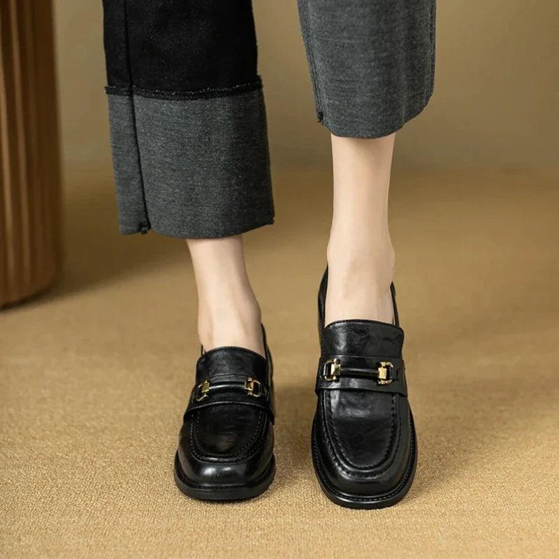 CÉLESTINE - Mocassins à bouts carrés en cuir Confort Orthopédique