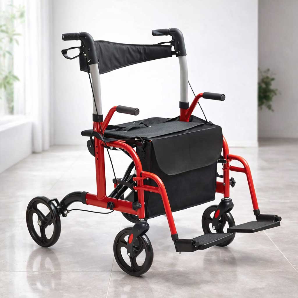 Déambulateur Rollator Fauteuil Roulant 2 en 1 Pliable