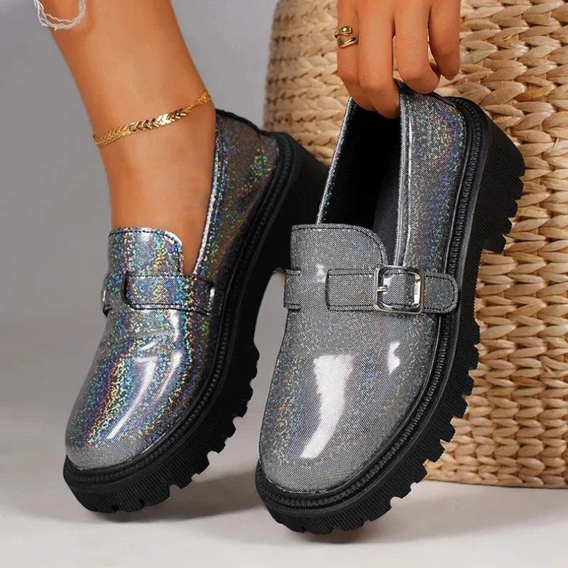 RACHEL - Mocassins brillants à talons Confort Orthopédique