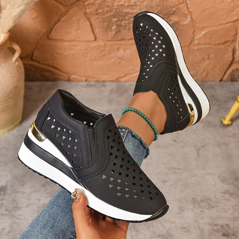 Basket orthopédique femme - Sneakers à semelle épaisse en cuir PU respirant