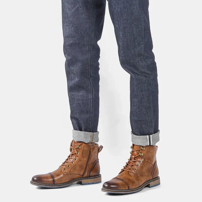 Fred - Mocassins Orthopédique Homme rétro en cuir à lacets - Confort Orthopédique