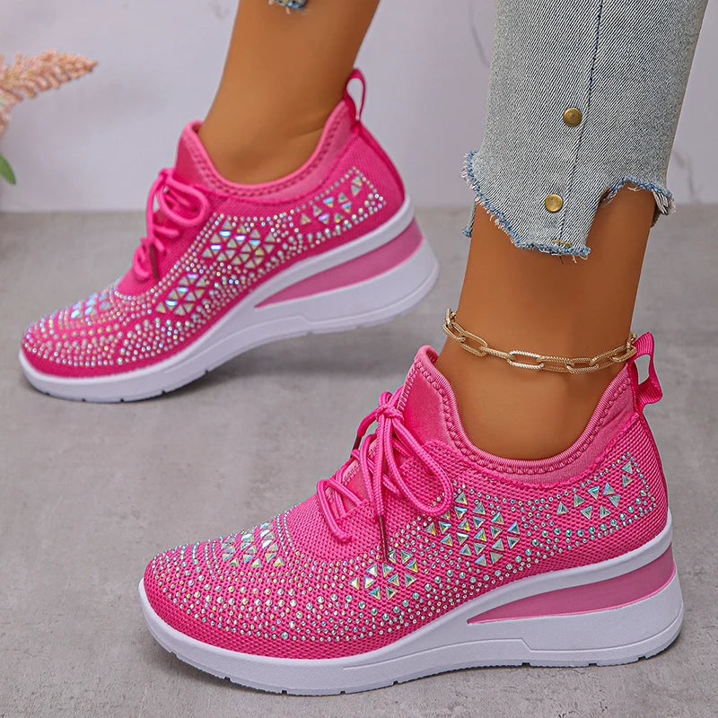 Basket orthopédique femme - Sneakers compensées à strass respirantes et
