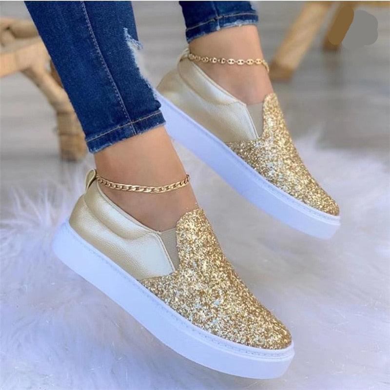 Chaussures plates et scintillantes avec strass pour femmes - palmu Confort Orthopédique