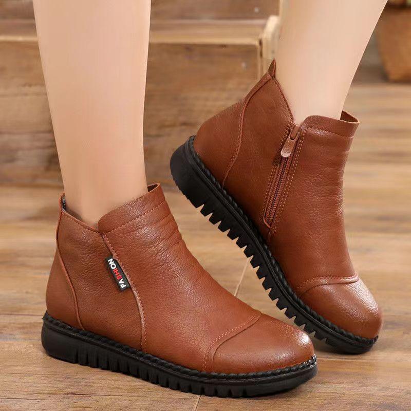 Bottes de neige vintage en cuir pour femmes Confort Orthopédique