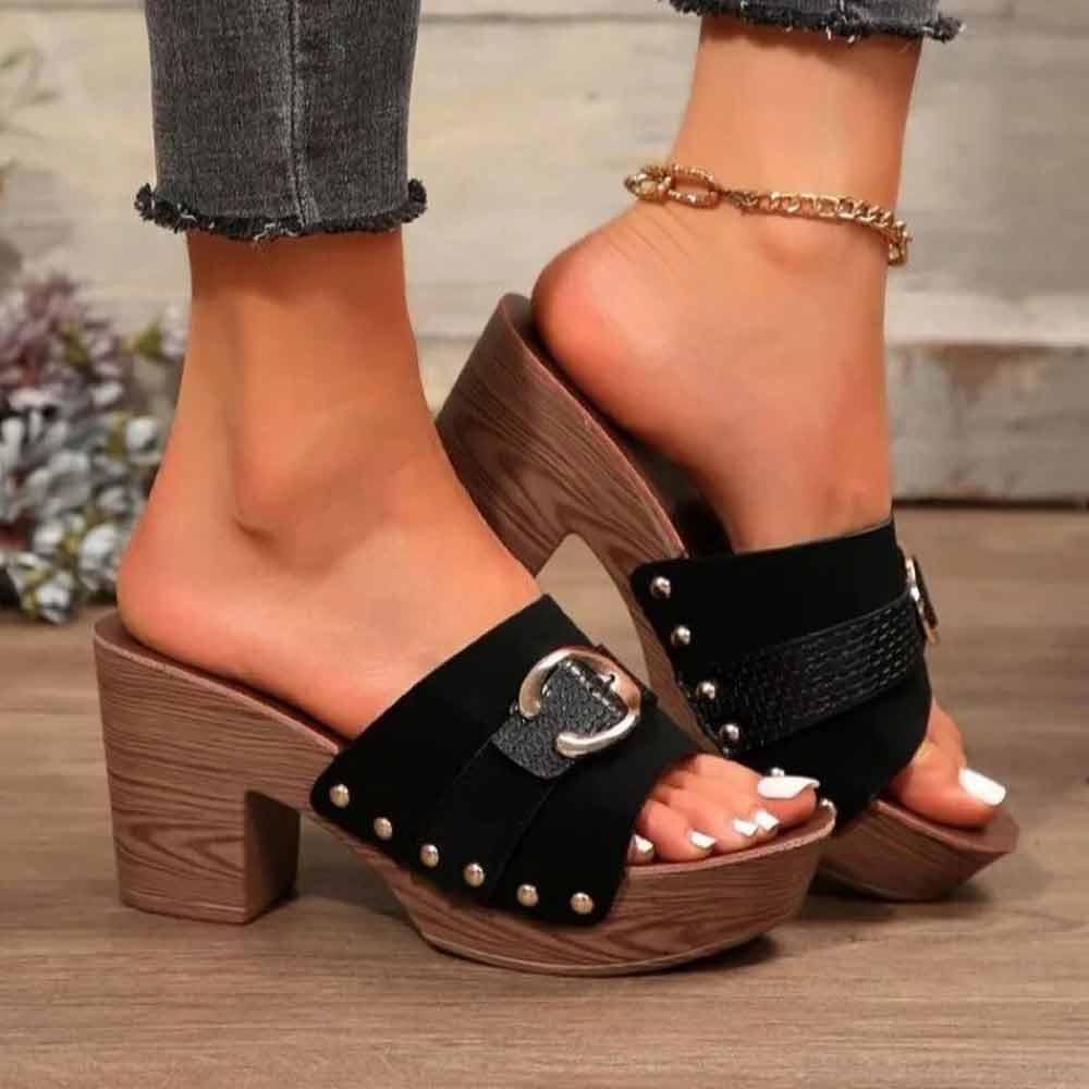 Sandale femme semelle bois - 37 / Noir