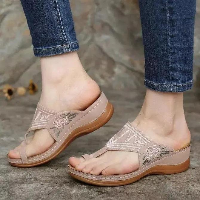 Sandales Compensées Orthopédiques Fleurs - Confort Orthopédique