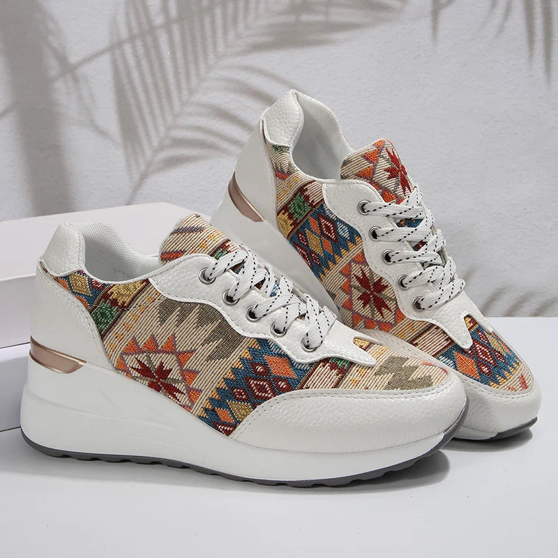 Basket orthopédique femme - Sneakers compensées légères à motif géométrique