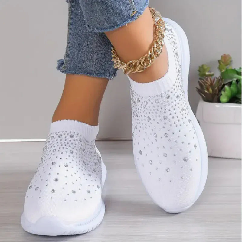 Basket Orthopédique Femme en Tissu Extensible avec Strass - Rose / 37