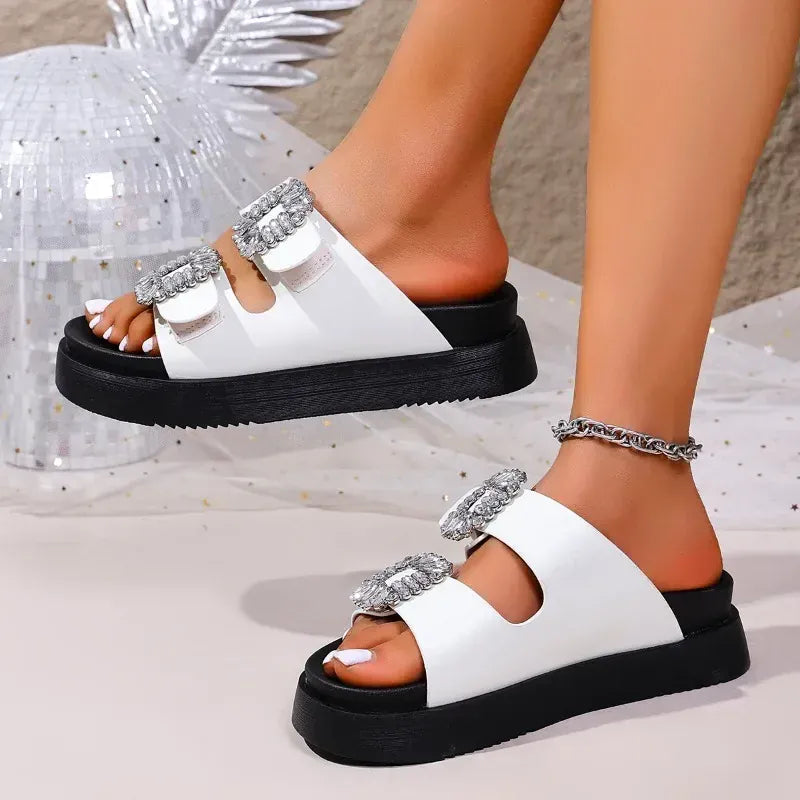 Claquette Orthopédique Femme avec Boucles Carrées Argentées - Blanc cassé / 38