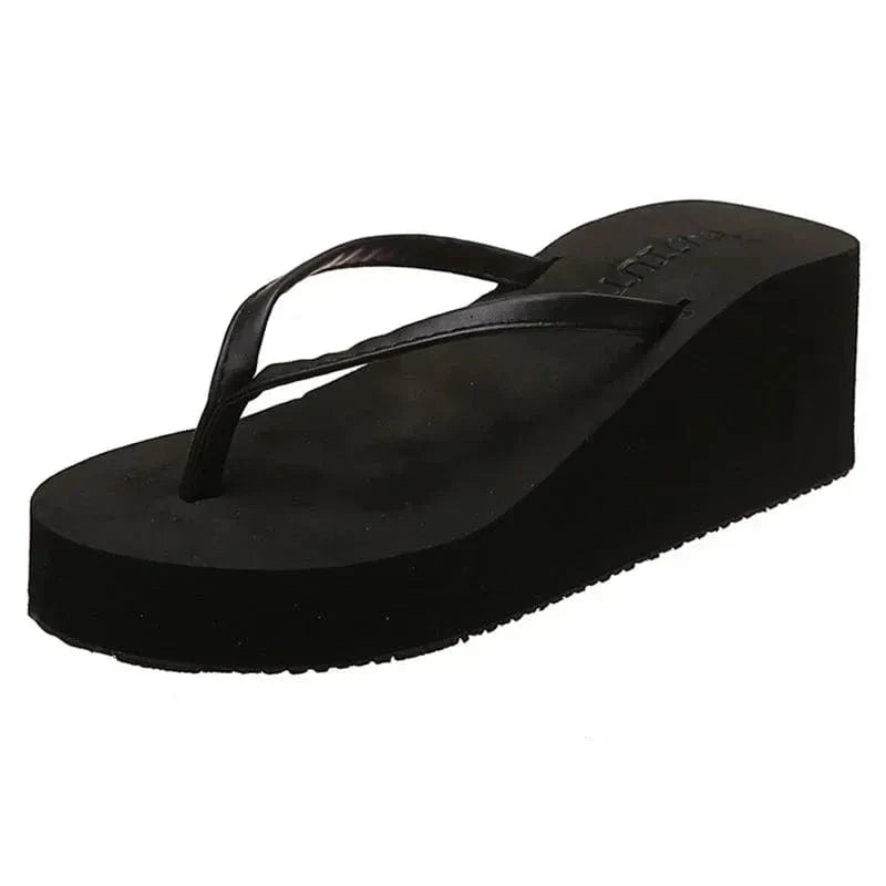 Tong Orthopédique Femme Compensée Style Plateforme - Noir / 40