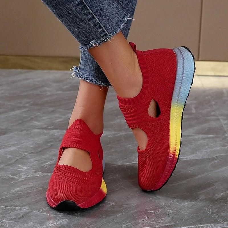 Baskets orthopédiques en maille à semelle arc-en-ciel pour femmes Confort Orthopédique