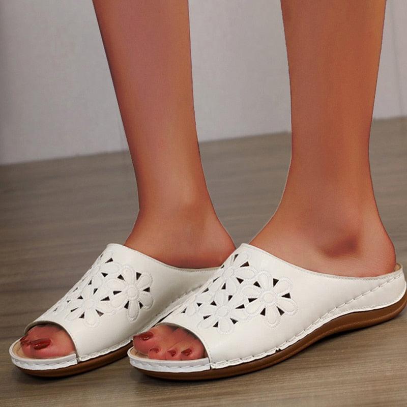 Sandales souples à la mode à motif fleurie Confort Orthopédique