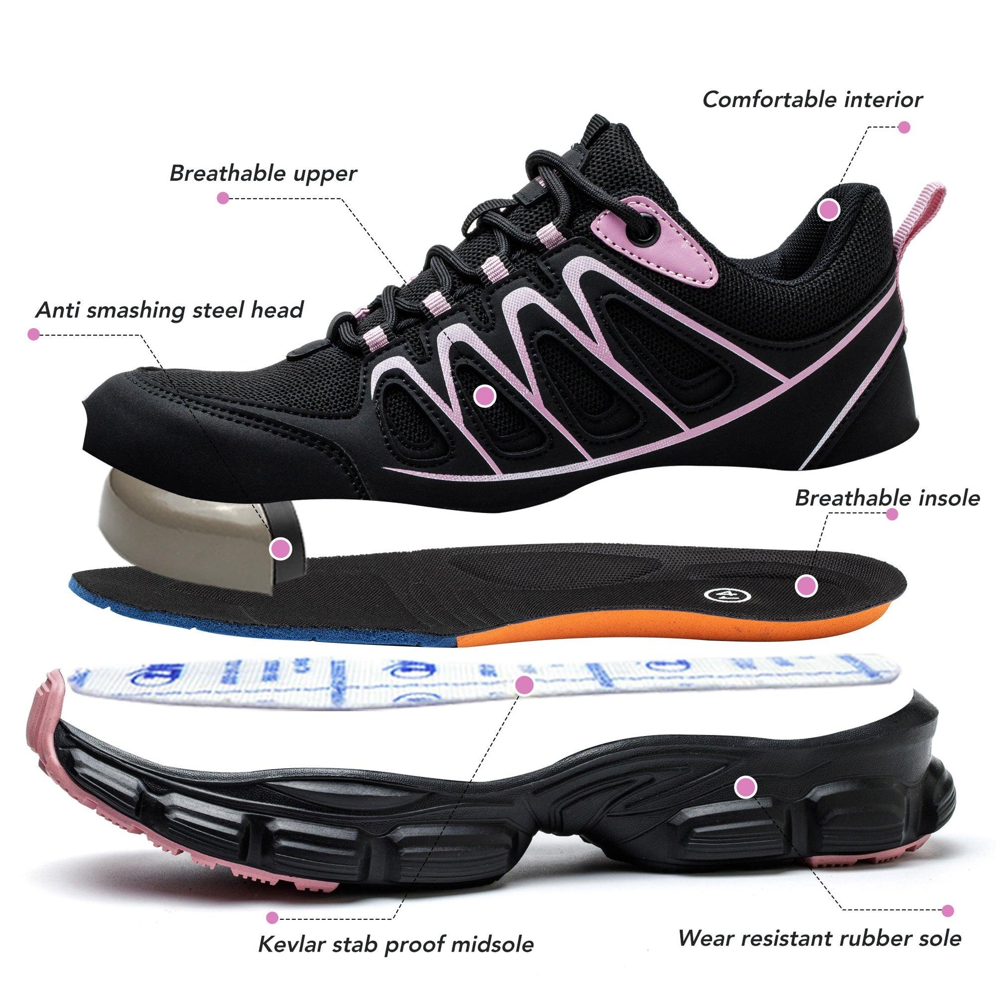 Chaussures De Sécurité Rose Orthopédiques Ergonomiques Et Élégantes À Bout En Acier Pour Femme Confort Orthopédique