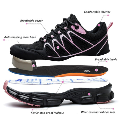 Chaussures De Sécurité Rose Orthopédiques Ergonomiques Et Élégantes À Bout En Acier Pour Femme Confort Orthopédique