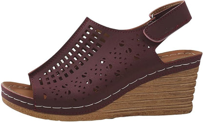 Sandale Orthopédique Femme Semi-Ouverte avec Motifs - bordeau / 37