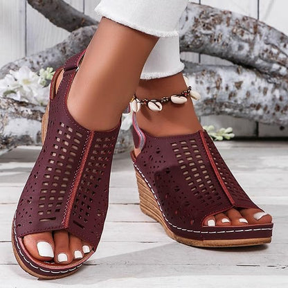 Sandale Orthopédique Femme Semi-Ouverte avec Motifs - bordeau / 38