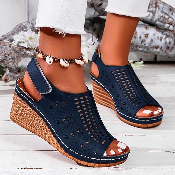Sandale Orthopédique Femme Semi-Ouverte avec Motifs - Bleu / 38
