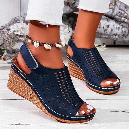 Sandale Orthopédique Femme Semi-Ouverte avec Motifs - Bleu / 38