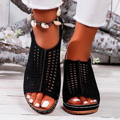Sandale Orthopédique Femme Semi-Ouverte avec Motifs - Noir / 37