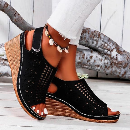 Sandale Orthopédique Femme Semi-Ouverte avec Motifs - Noir / 36
