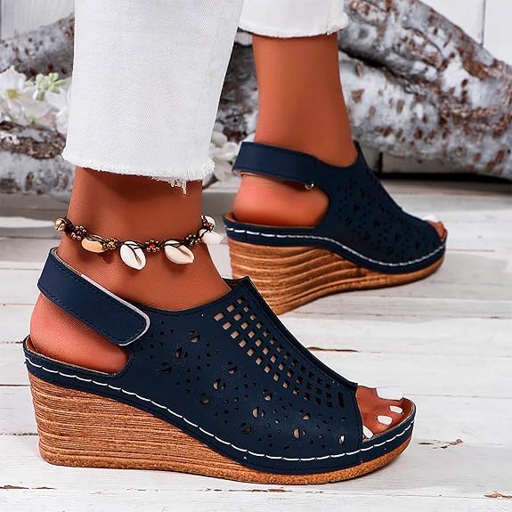 Sandale Orthopédique Femme Semi-Ouverte avec Motifs - Bleu / 39