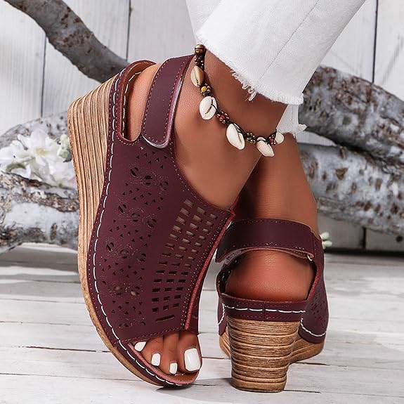 Sandale Orthopédique Femme Semi-Ouverte avec Motifs - bordeau / 36