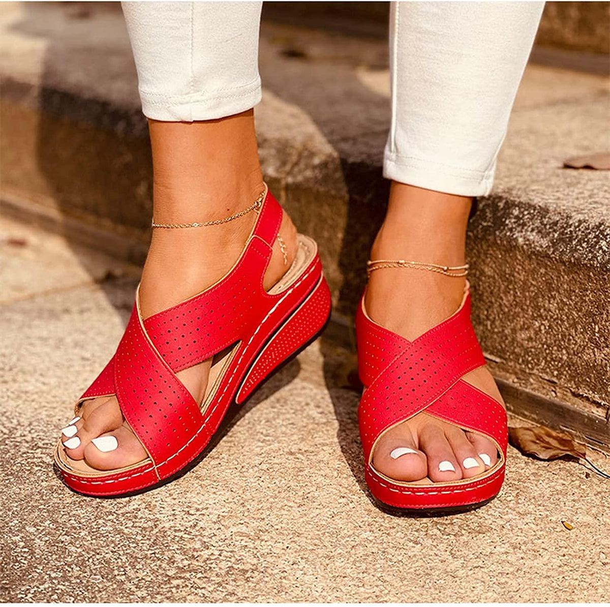 Sandales d'été confortables à bride la cheville et bout ouvert pour femmes, chaussures