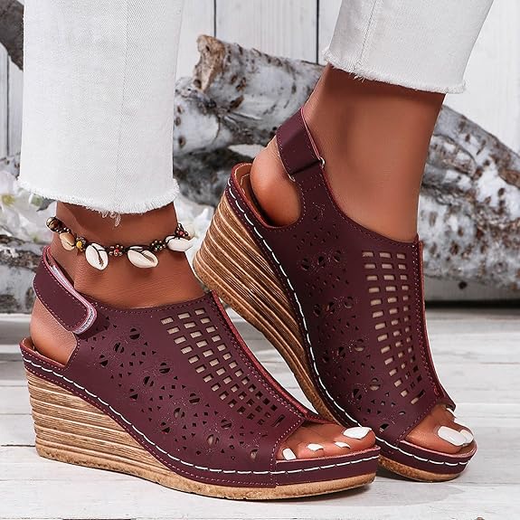 Sandale Orthopédique Femme Semi-Ouverte avec Motifs - bordeau / 39