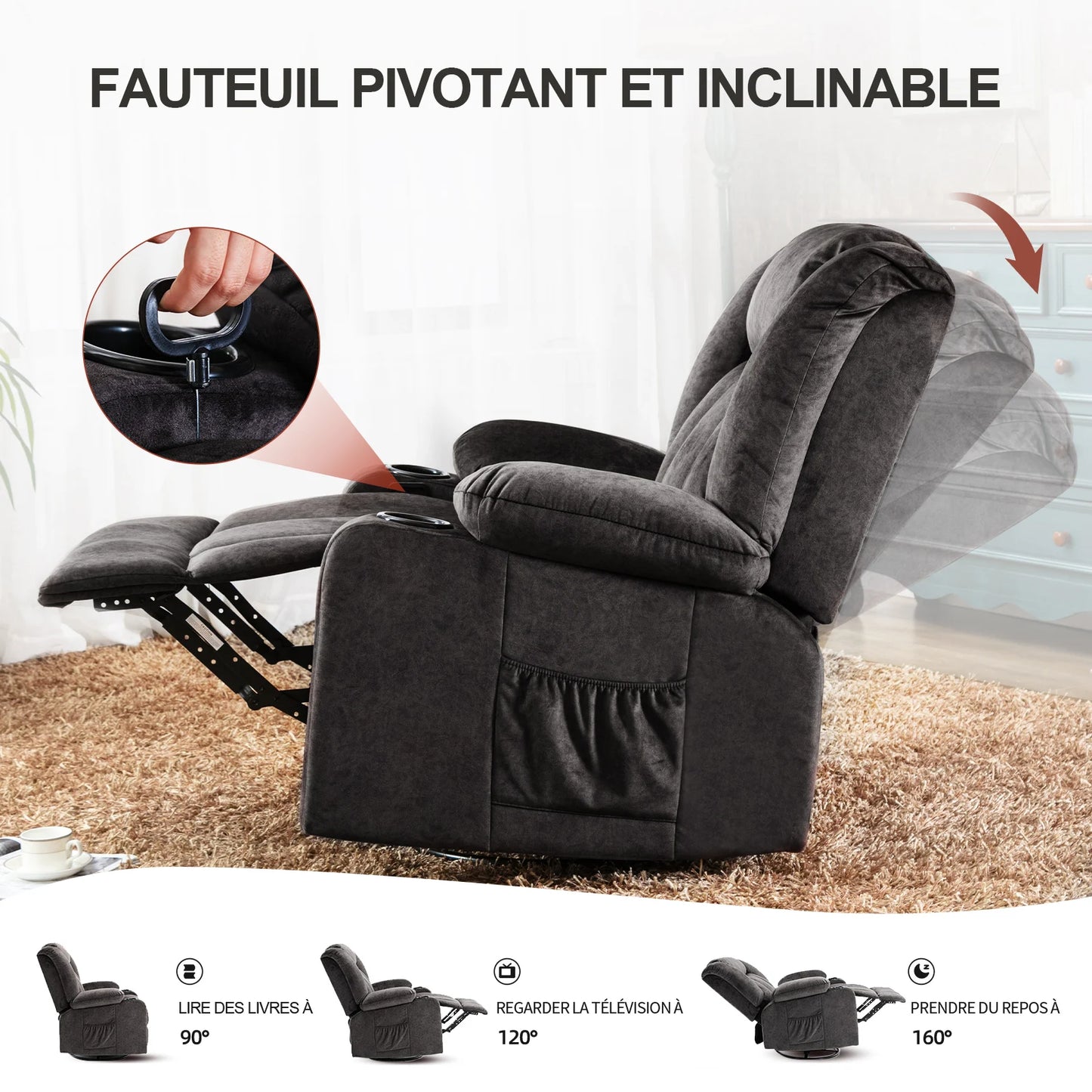 Fauteuils orthopédiques - Fauteuil relax avec repose-pieds et porte-go - Noir