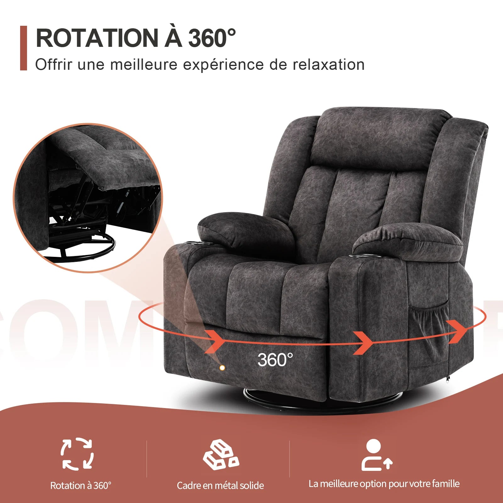 Fauteuils orthopédiques - Fauteuil relax avec repose-pieds et porte-go - Gris