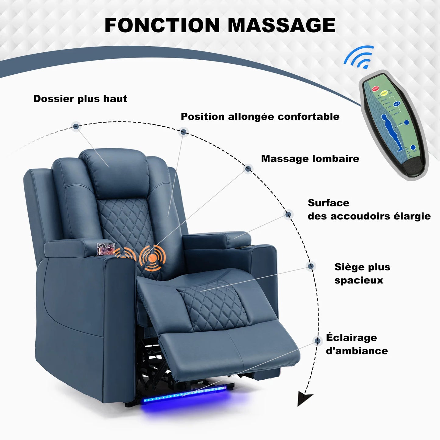 Fauteuils orthopédiques - Relax avec massage et LED - Noir / Un Siège