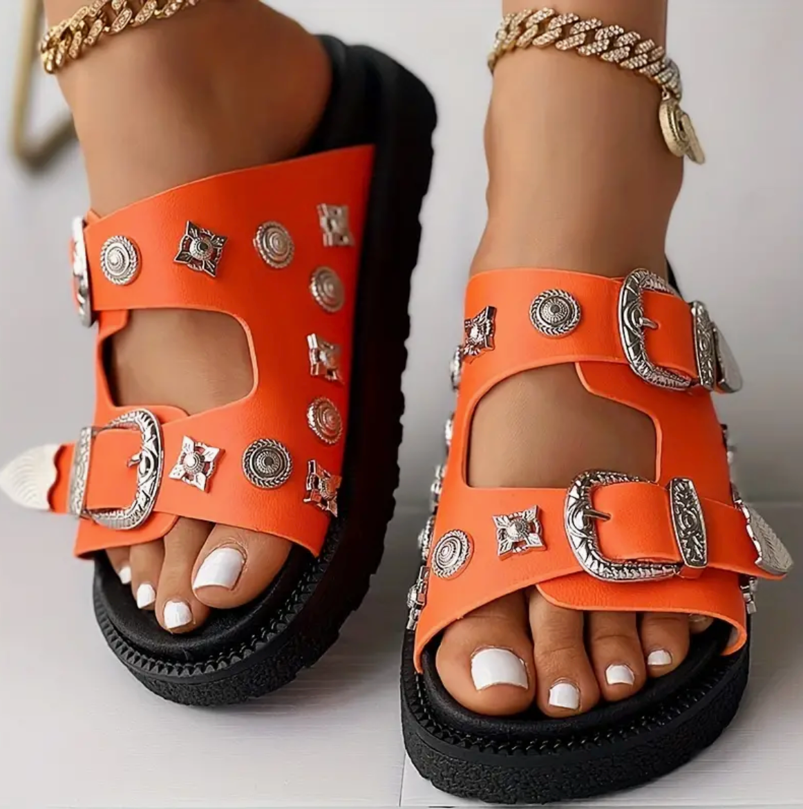 Sandales orthopédiques femme à plateforme de couleur unie
