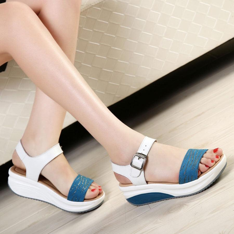 Chaussures orthopédiques compensées en cuir véritable pour femmes - Honory Confort Orthopédique