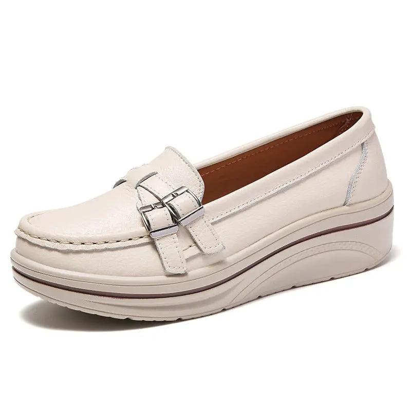 Mocassins Orthopédiques à Plateforme Pour Femmes – Chaussures Confortables Anti-Douleur, Bout Large, Semelle Épaisse, Enfilage Facile – Noir/Beige/Rose