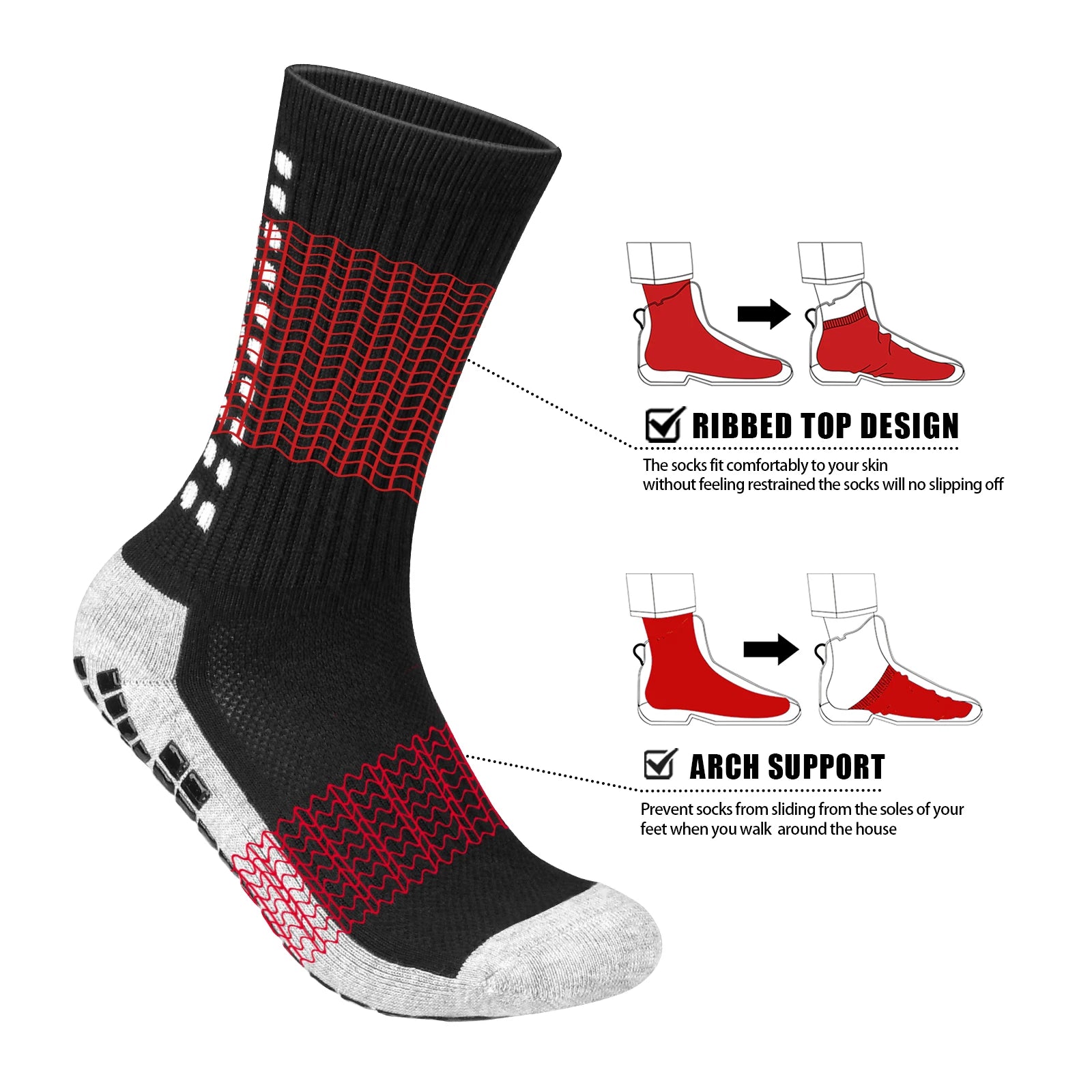 Chaussette chaussure de sécurité - Chaussettes antidérapantes pour hommes - 3 Paires Noir / XXL (44-46)EU