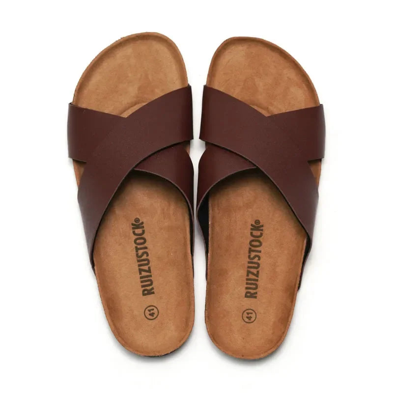 Claquette orthopédique homme à brides croisées confort - Camel / 40