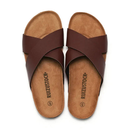Claquette orthopédique homme à brides croisées confort - Camel / 40