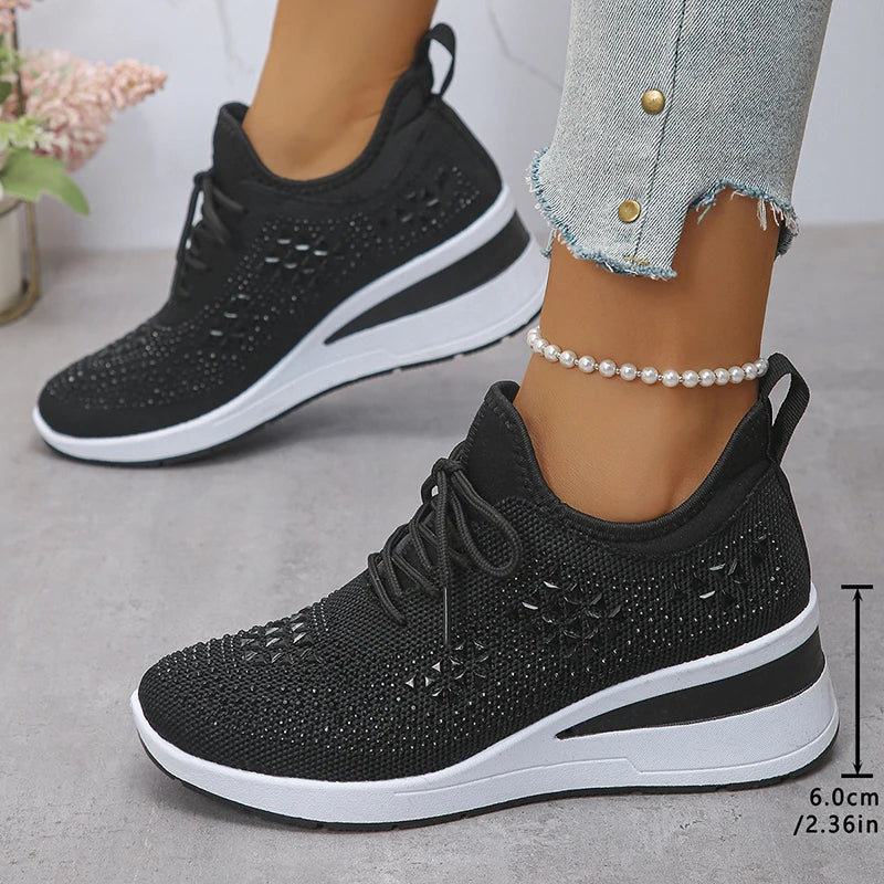 Basket orthopédique femme - Sneakers compensées à strass respirantes et