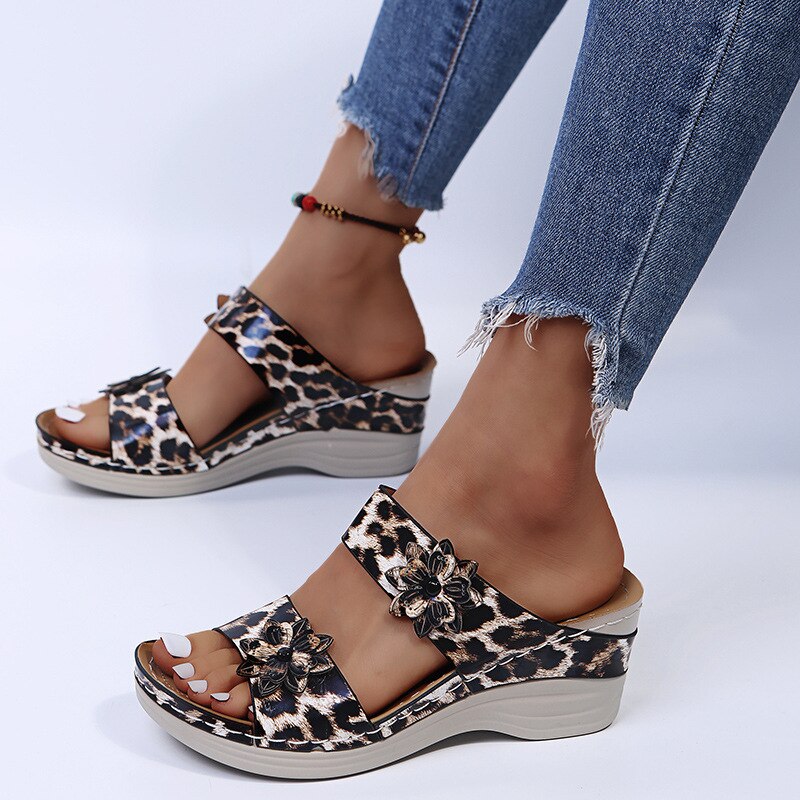 Leoparden-Sandalen für Damen mit mittelhohem Absatz - Fyli