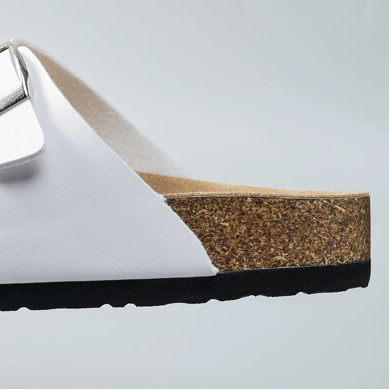 Claquette orthopédique homme double bride en liège - Camel / 43