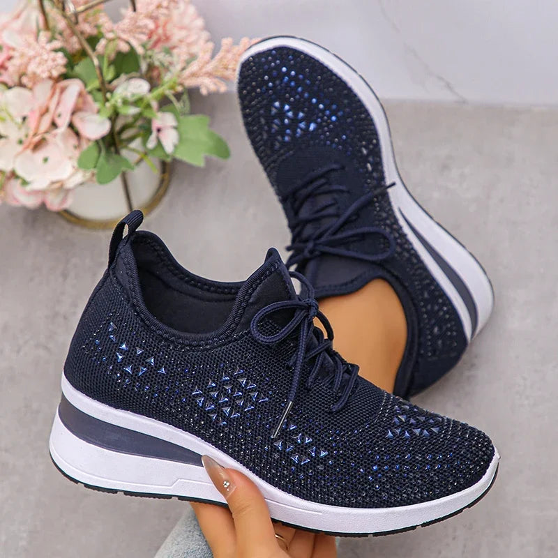 Basket orthopédique femme - Sneakers compensées à strass respirantes et