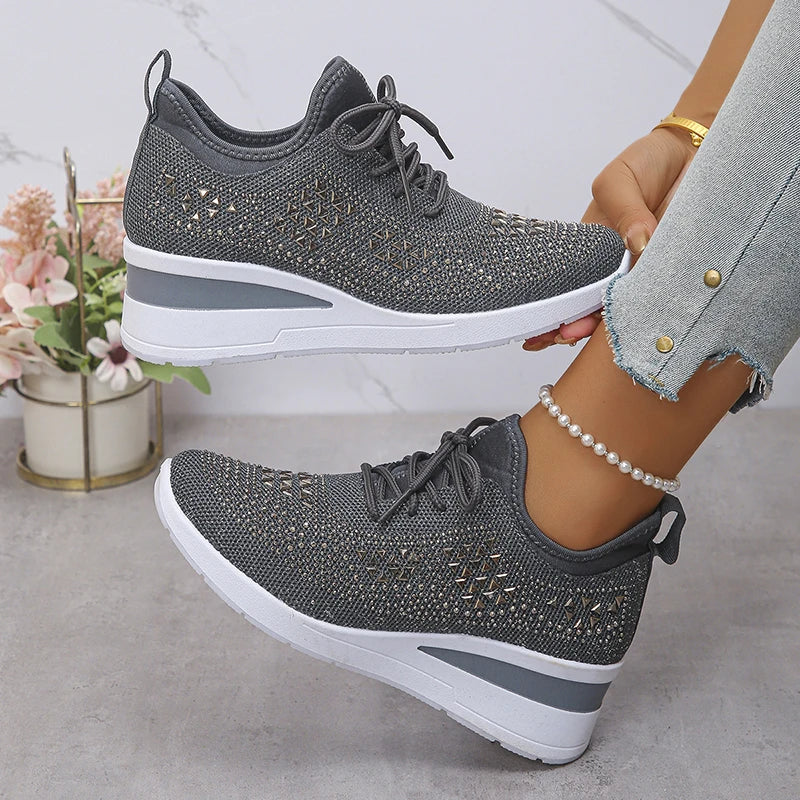 Basket orthopédique femme - Sneakers compensées à strass respirantes et