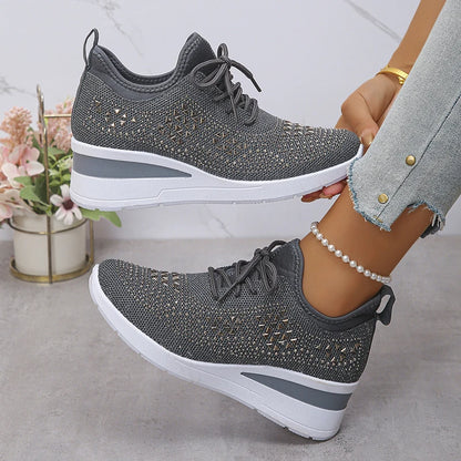 Basket orthopédique femme - Sneakers compensées à strass respirantes et
