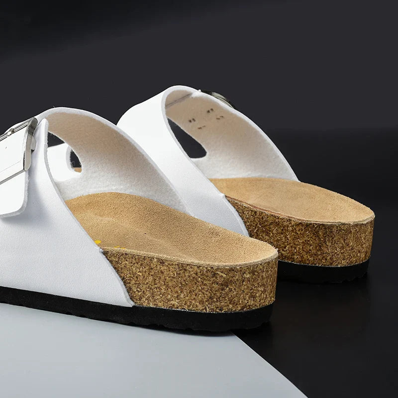 Claquette orthopédique homme double bride en liège - Camel / 44