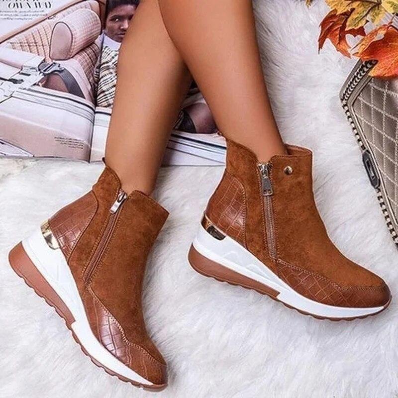 Bottines montantes à talons compensés pour femme Confort Orthopédique