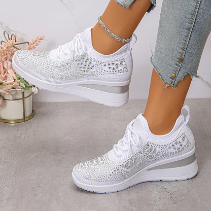 Basket orthopédique femme - Sneakers compensées à strass respirantes et