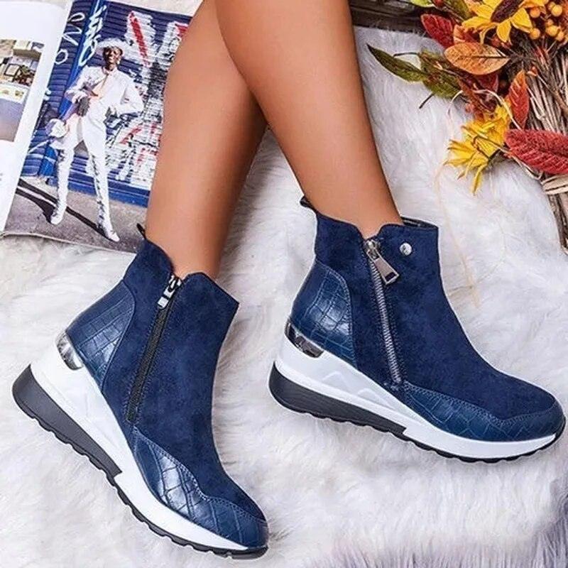Bottines montantes à talons compensés pour femme Confort Orthopédique
